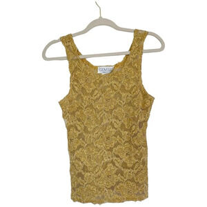 Vintage 90s Gold Lace Tank Top Overlay Royalcore Mesh Gemilli Shirt